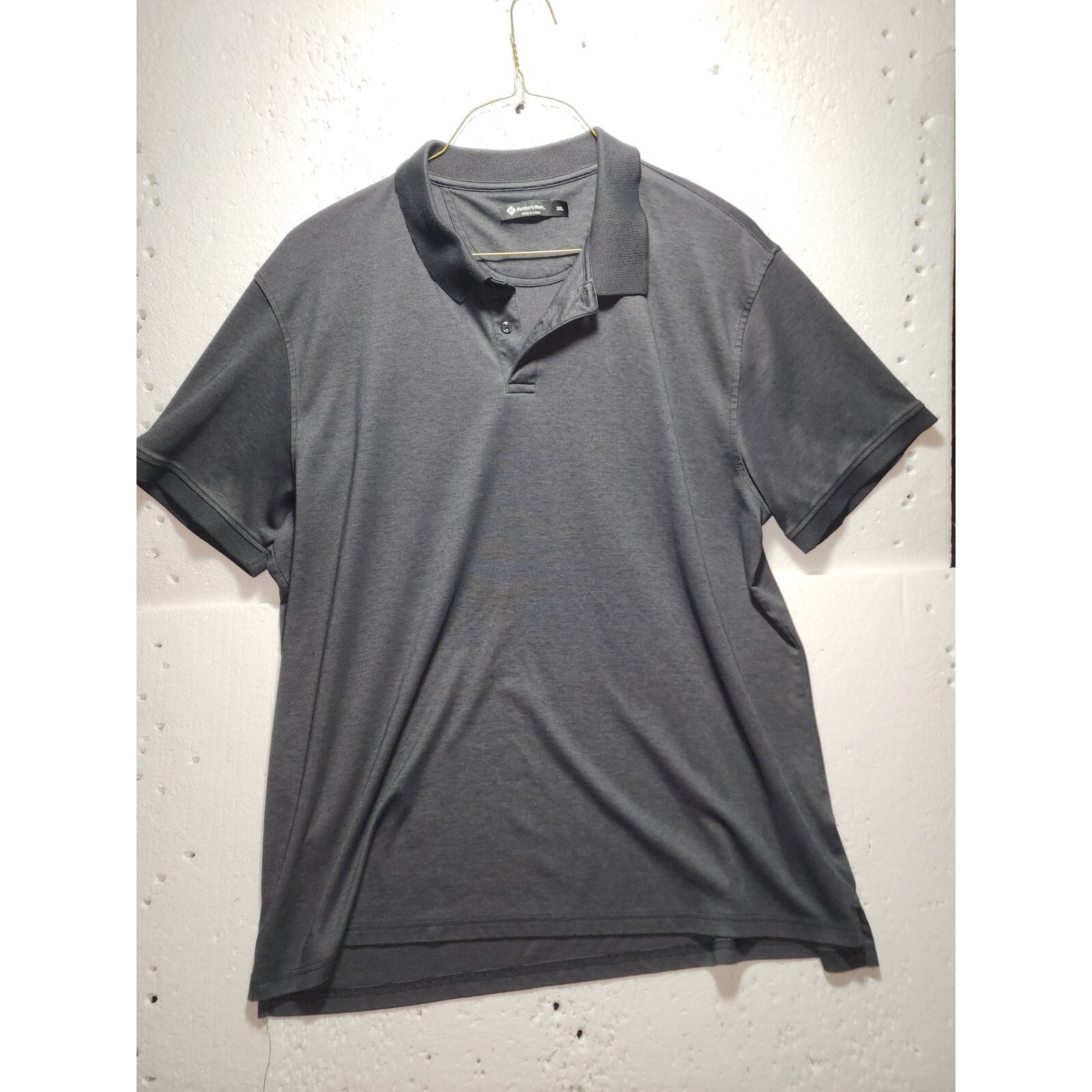 Members Mark Shirt Mens Xl Gray Black Short Sleeve Dress Polo Quarter Button